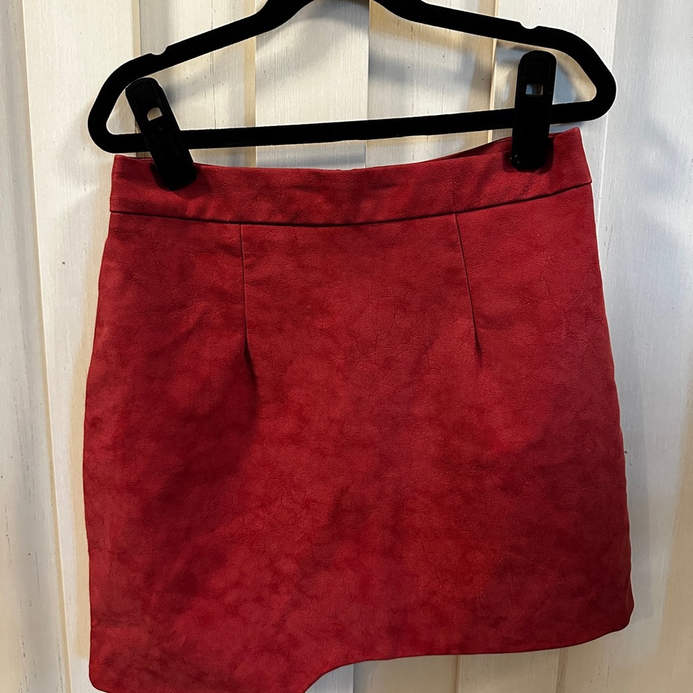En Saison Red Asymmetrical Mini Pencil Skirt